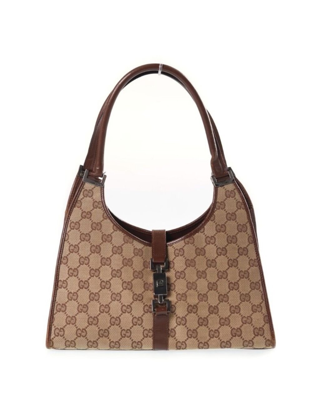 Gucci Jackie GG Canvas Handbag Beige Brown Leather Gold